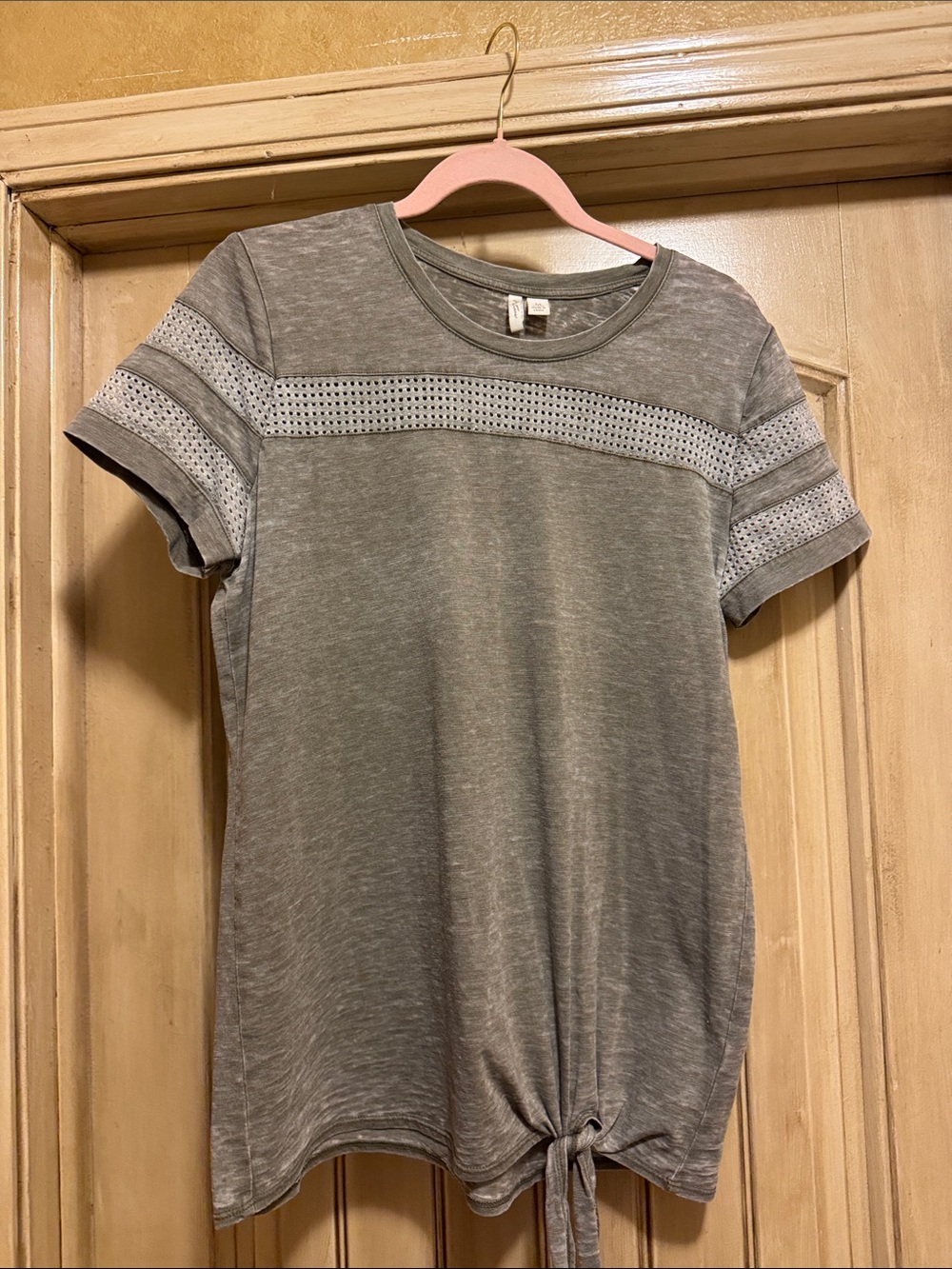 Aeropostale Green Short-Sleeve Tee with Perforated Stripe and Front Tie